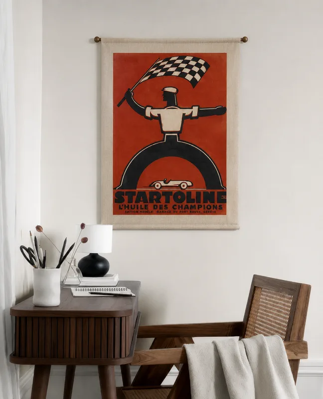 F1 fabric flag hanging on a wall